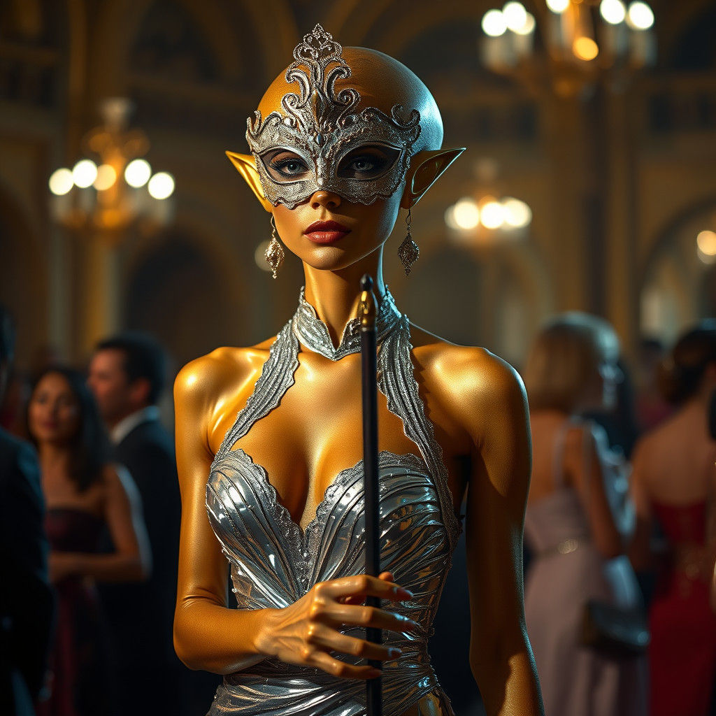 Gold Alien Woman at Masquerade Ball