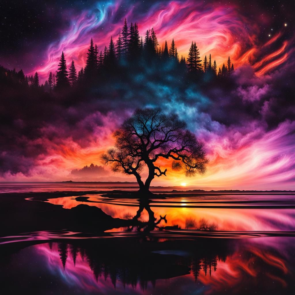 Warlock Silhouette in Ornate Galaxy Sunset