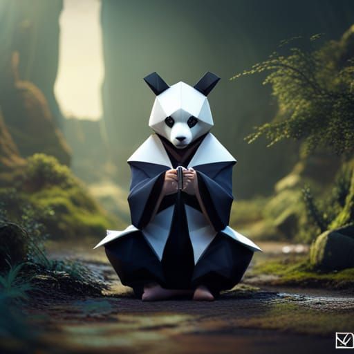 Realistic Origami Panda: Detailed Fantasy Concept Art