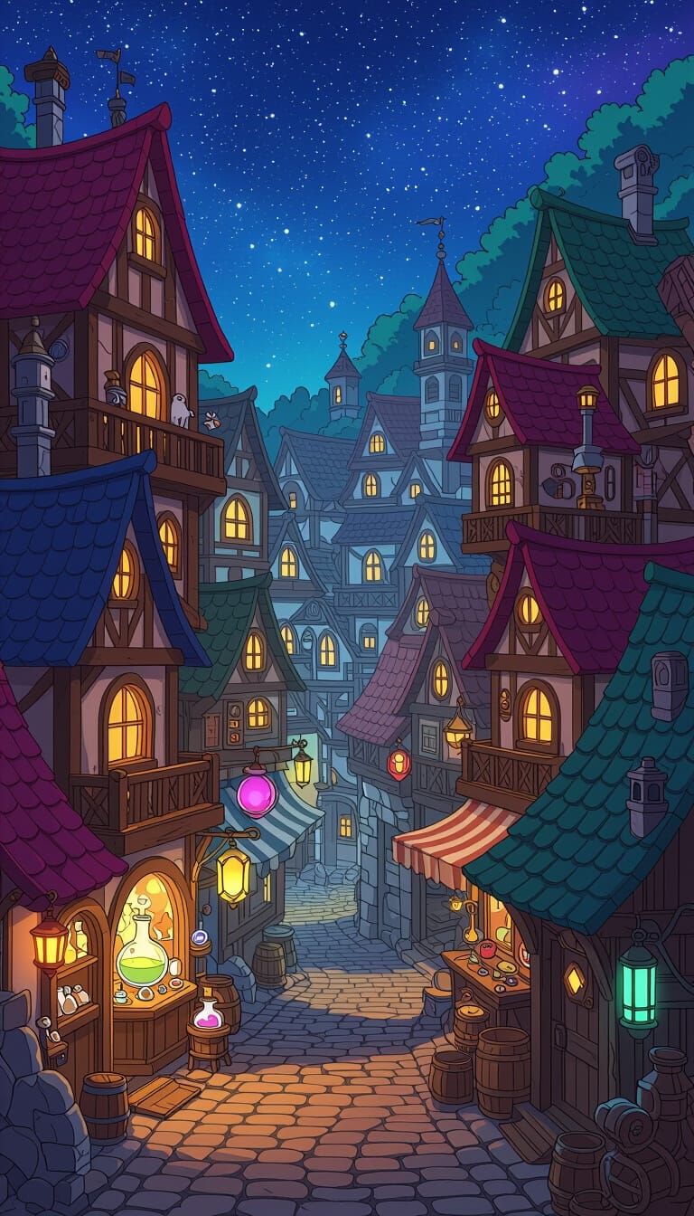 Vibrant Anime RPG Town with Steampunk Details