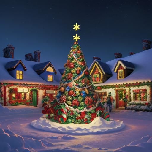 Vibrant Candy Christmas Tree in Santa's Magical Village