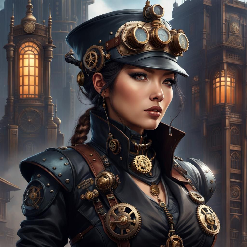 Steampunk Asian Woman Adventurer Portrait