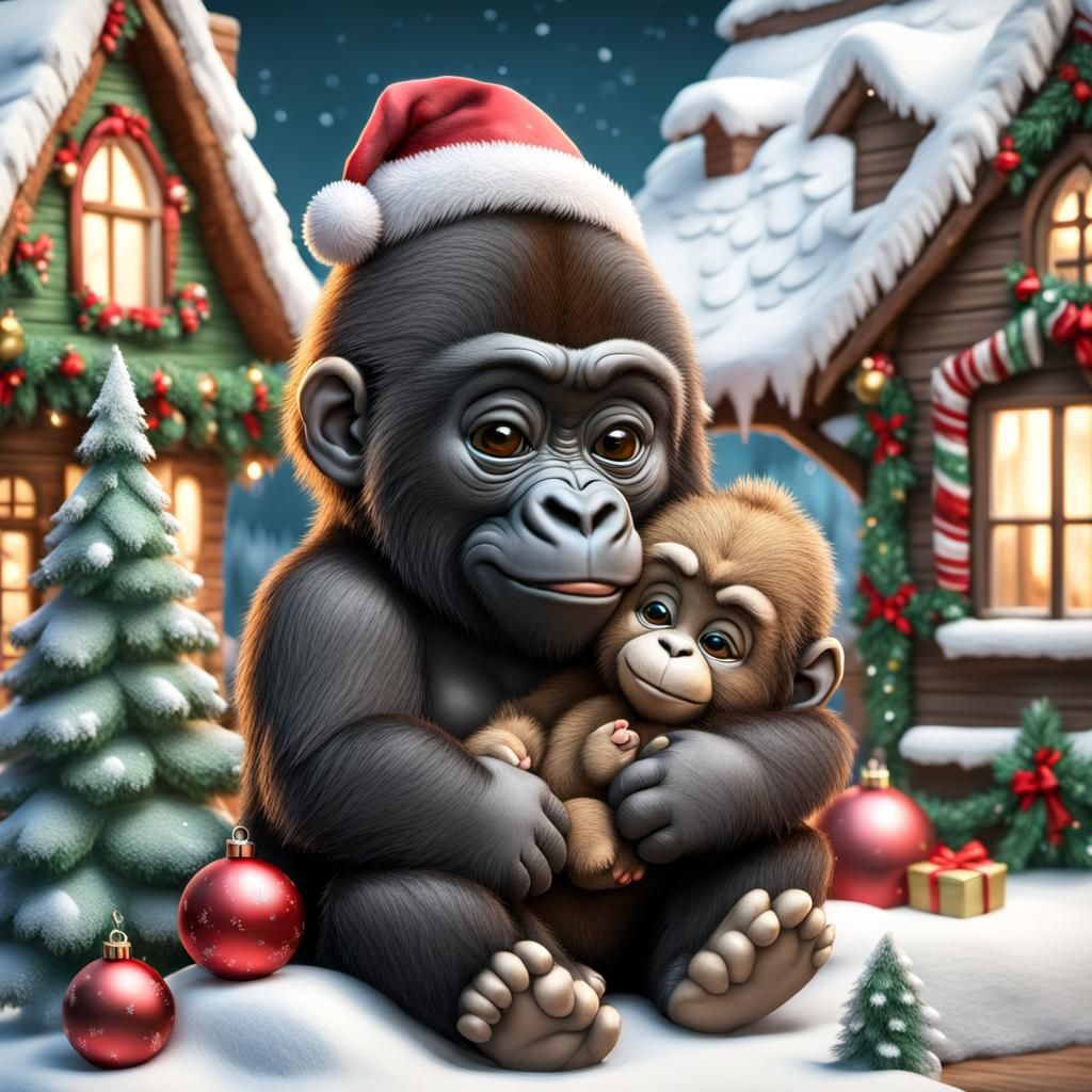 Cute 3D Baby Gorilla with Teddy Bear