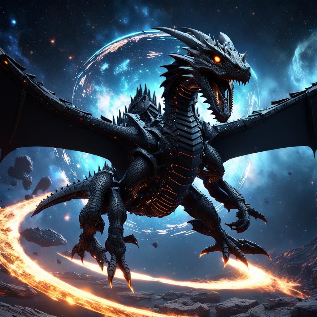 Epic Black Dragon Flies Through Black Hole