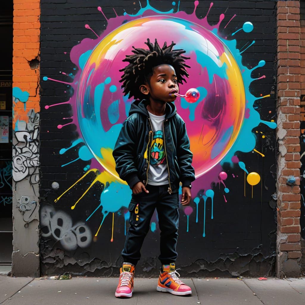 Vibrant Youth in Hyper-Realistic Graffiti Style