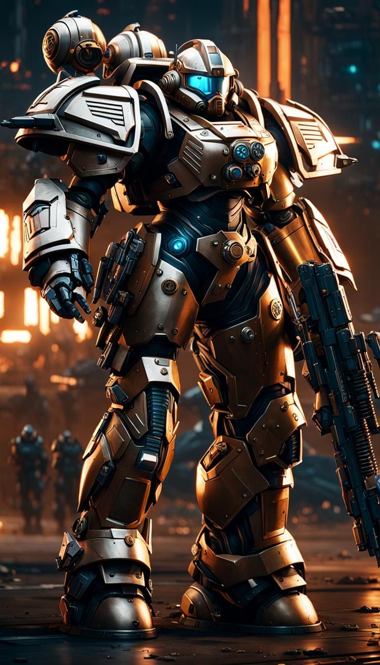 Female Soldier in Power Armor, Warhammer 40K Style