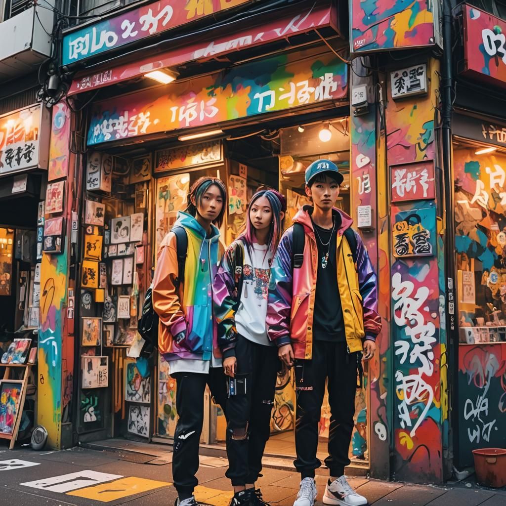 Harajuku Couple in Anime-Inspired Graffiti Art