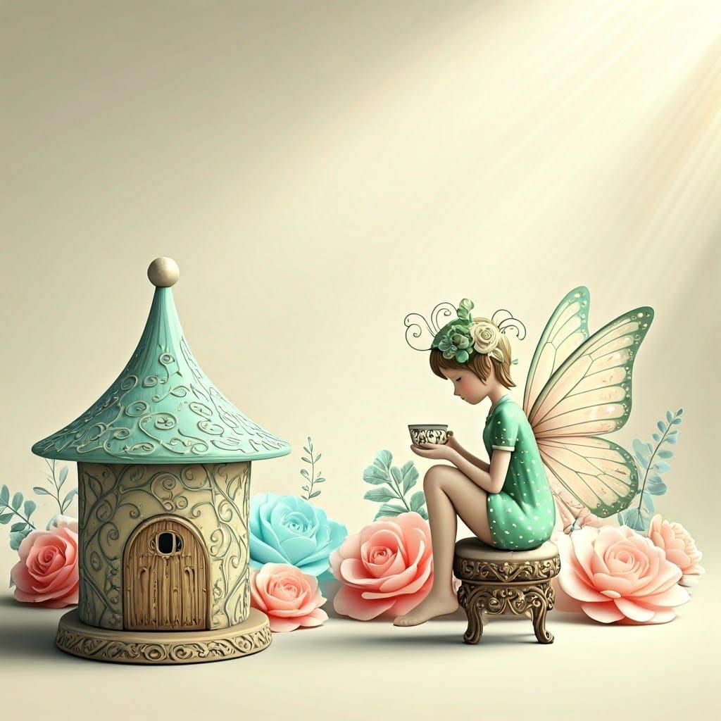 Whimsical Dreamlike Scene with Colorful Flowers and Gentle G...