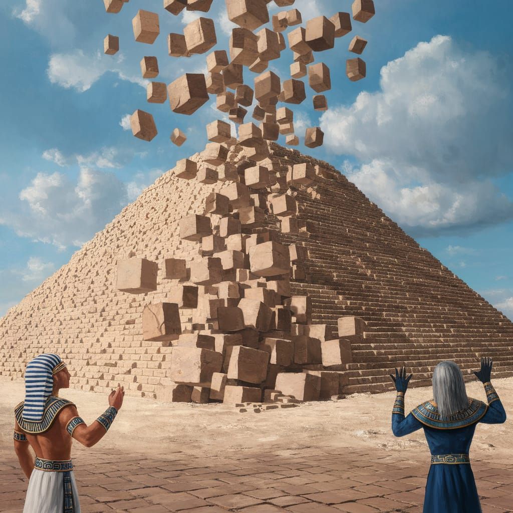 Egyptian Pyramid Construction in Fantasy Hyperrealism