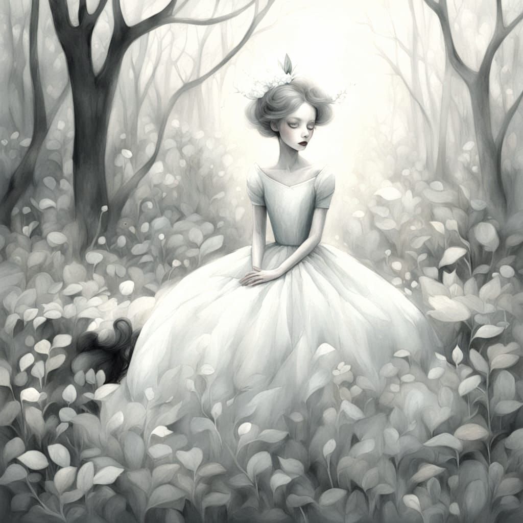 Dreamy Winter Garden Scene in Whimsical Watercolor Style