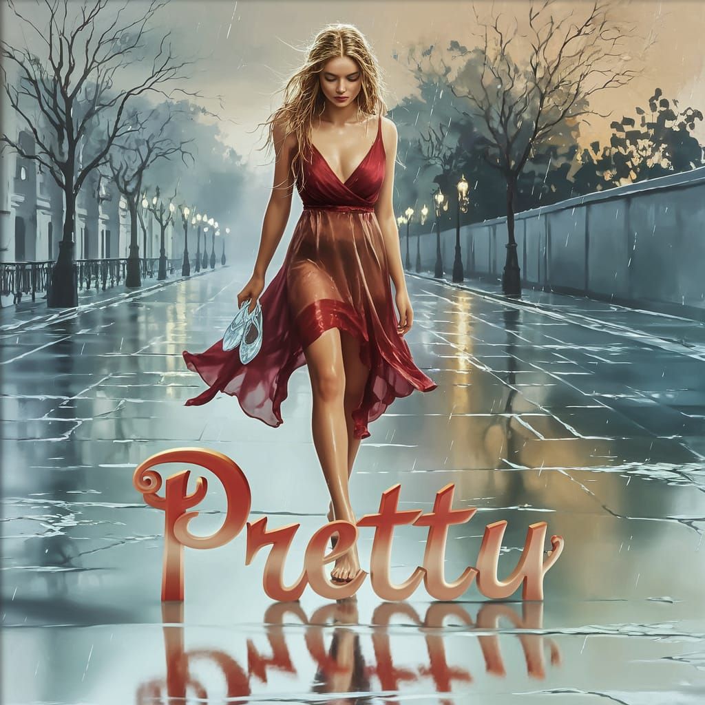 Spanning the bottom of the canvas is text that says "Pretty"...