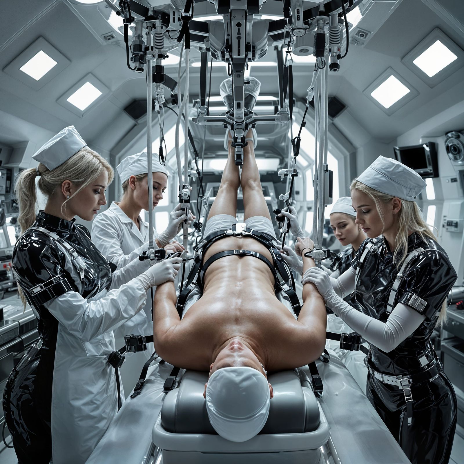 Futuristic Medical Chamber with Doctor and Nurses