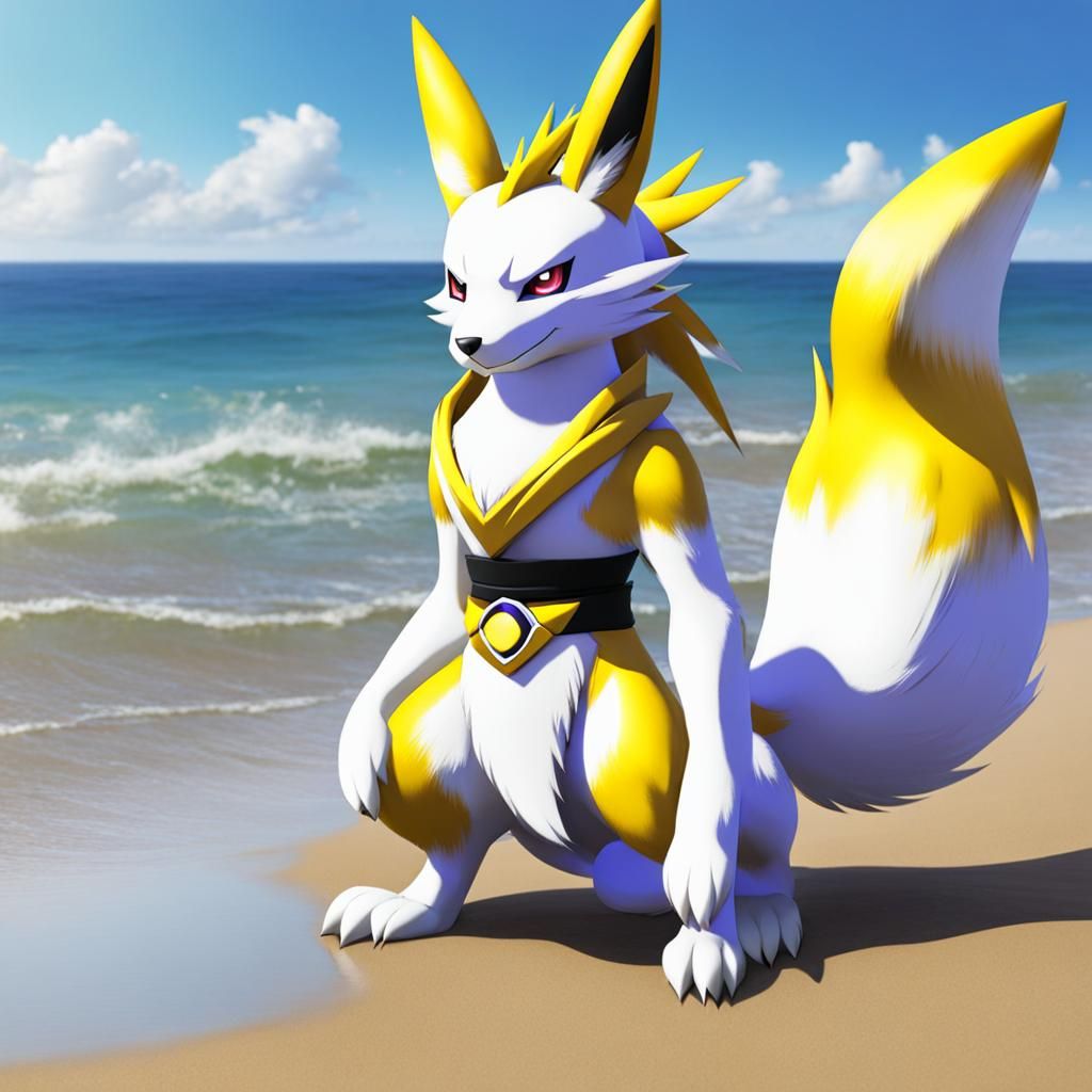 Surreal Kemono Girl Strolls on Sun-Kissed Beach
