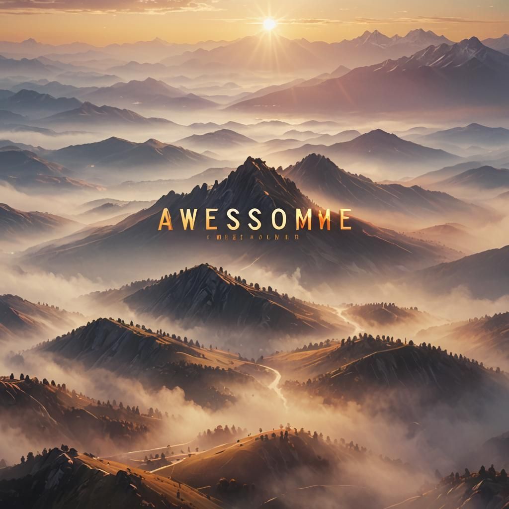 Awesome Words Hovering Above Misty Mountains at Sunrise