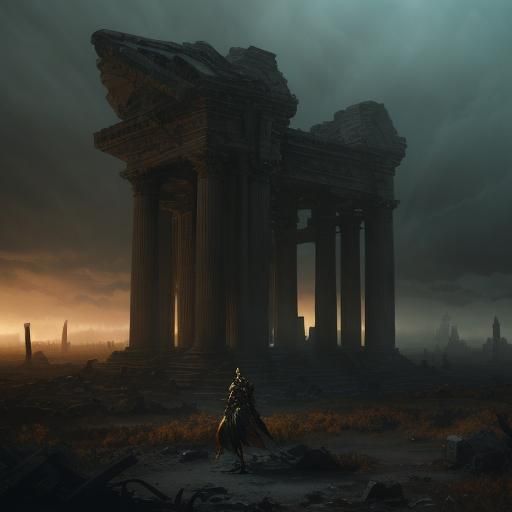 Macabre Warrior in Post-Apocalyptic Landscape: Digital Art