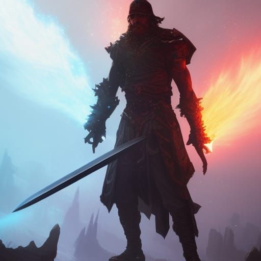 Rainbow Sword Mage in Dark Fantasy Concept Art