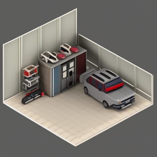 Isometric Garage Room in 3D Blender Render