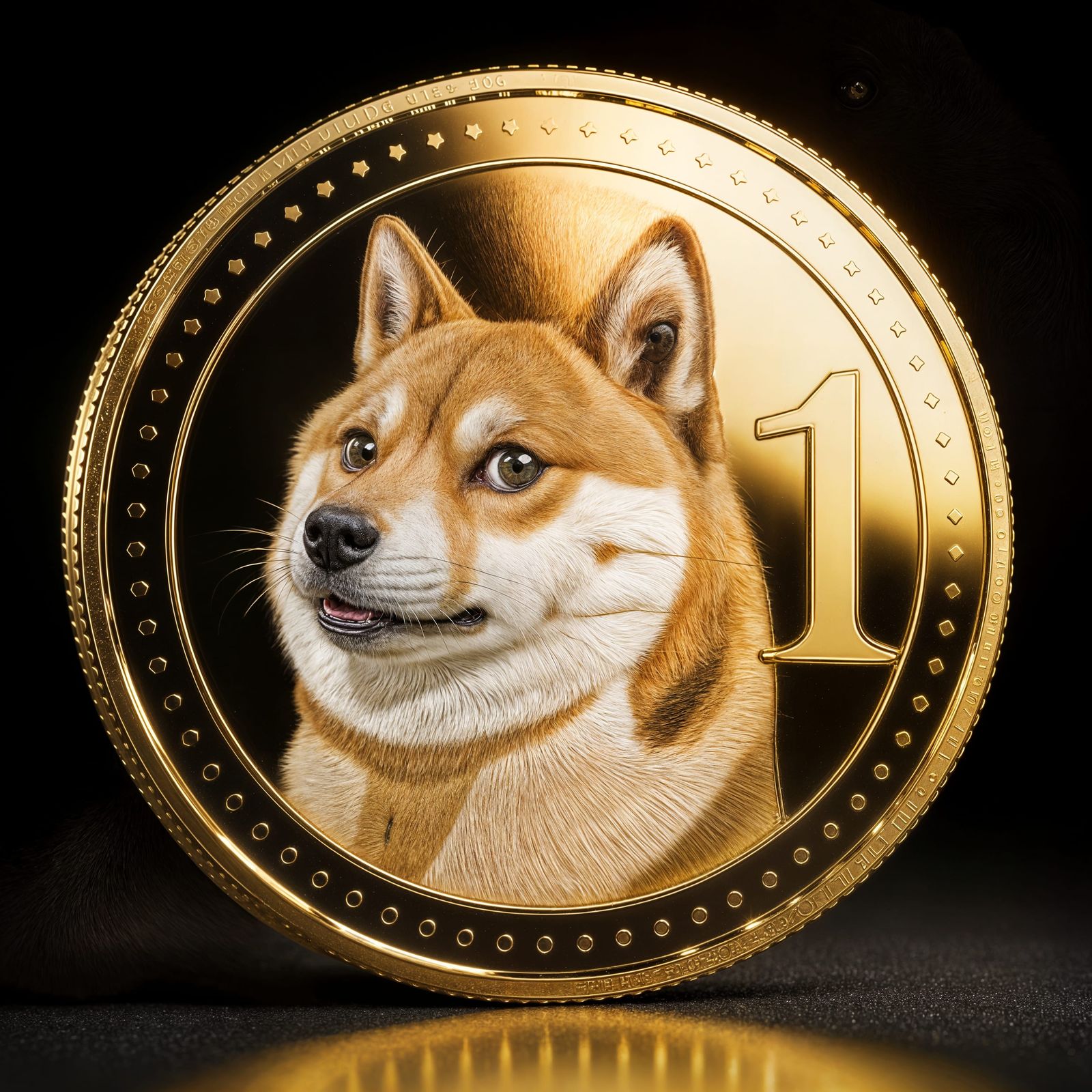 Golden Dogecoin with Shiba Inu Head