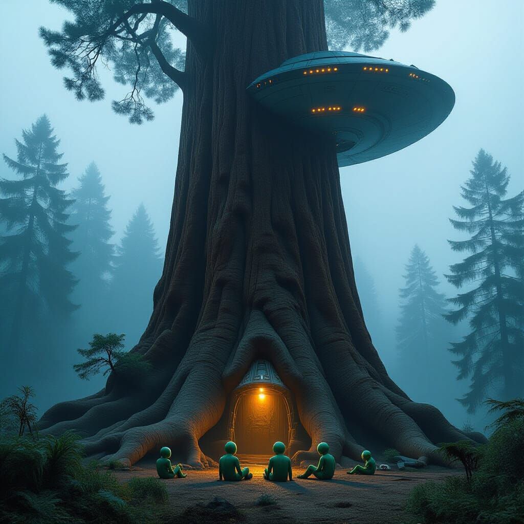 Redwood Impaled by Spaceship in Cinematic Lighting