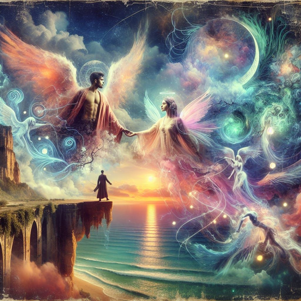 Angelic Figures Materialize in a Vintage Fantasy Landscape
