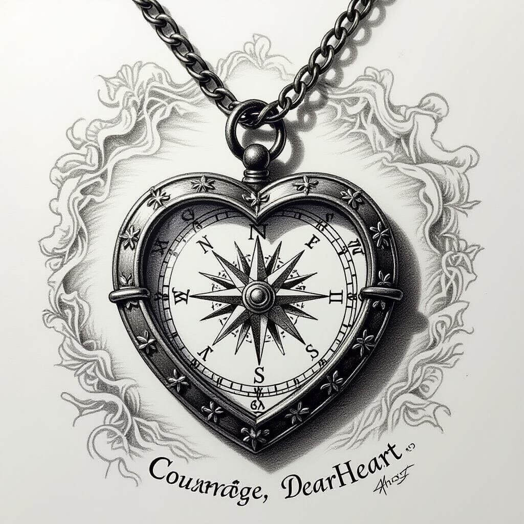 Narnia Heart Compass with 'Courage, Dear Heart' in Charcoal