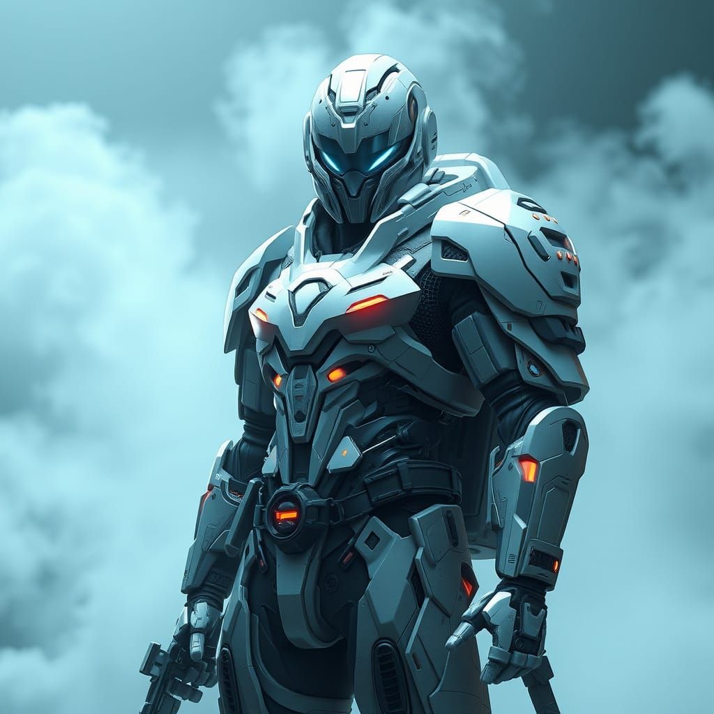 Futuristic Soldier in High-Tech Sci-Fi Armor