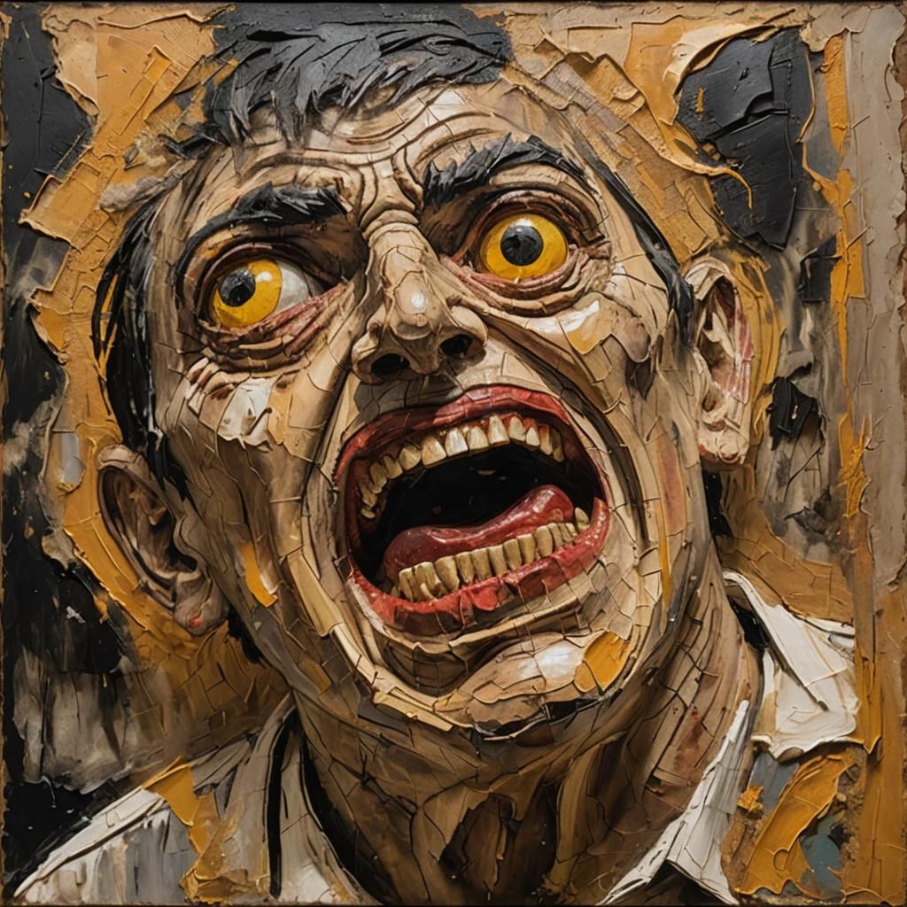 Expressionist Portrait of Man Screaming in Terror