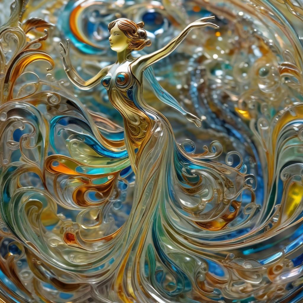 Glass Art Nouveau Dancer Sculpture in Macro