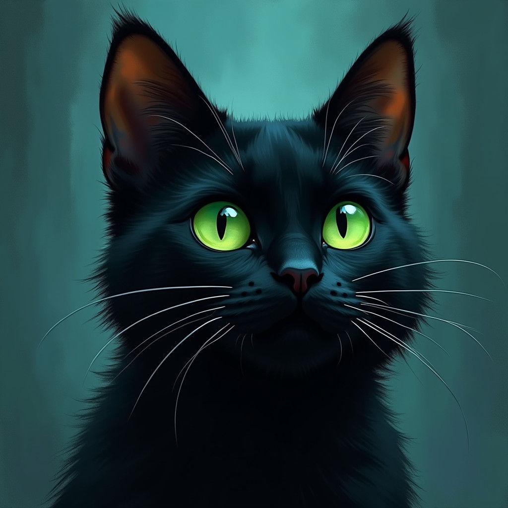 Sleek Black Cat with Green Eyes as Digital Art