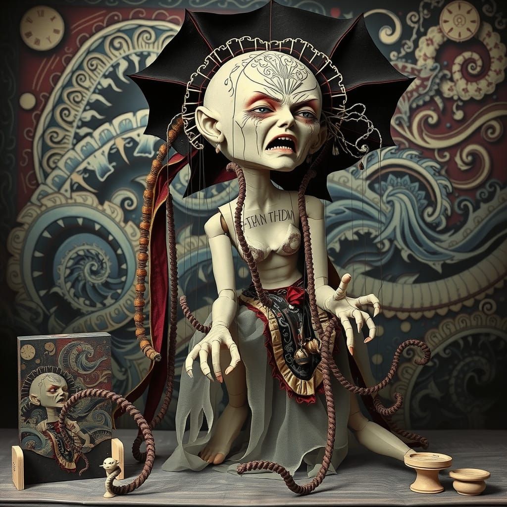 Cyberpunk Marionette with Fractal Backdrop