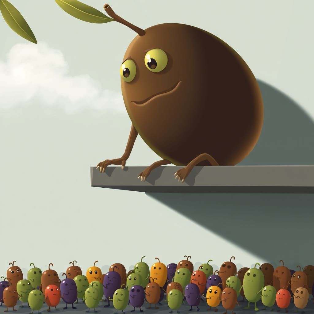 Gigantic Olive Surveys Its Miniature Olive Kin