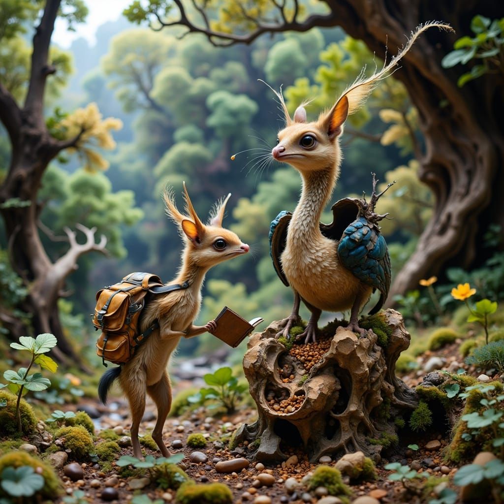 Chipmunk Teacher Consults Ostrich, Hyperrealism Style