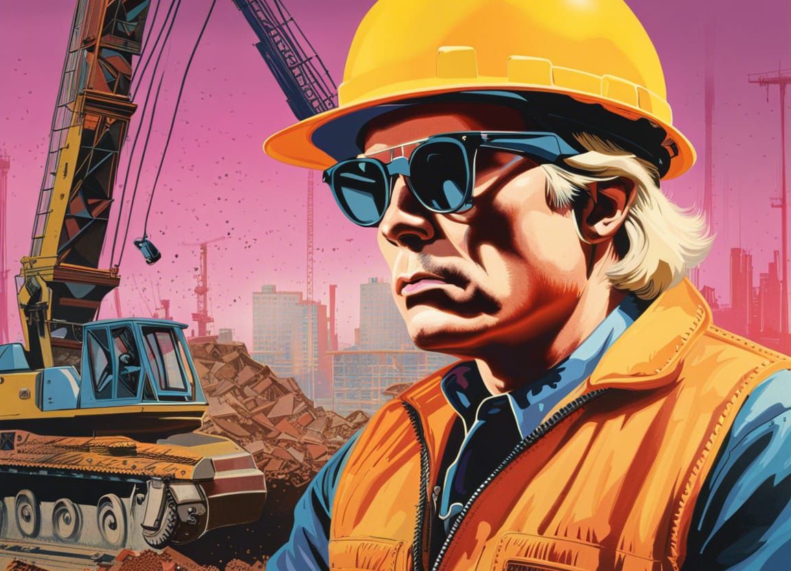 Warhol Operates Crane: Hyperrealistic Construction Concept