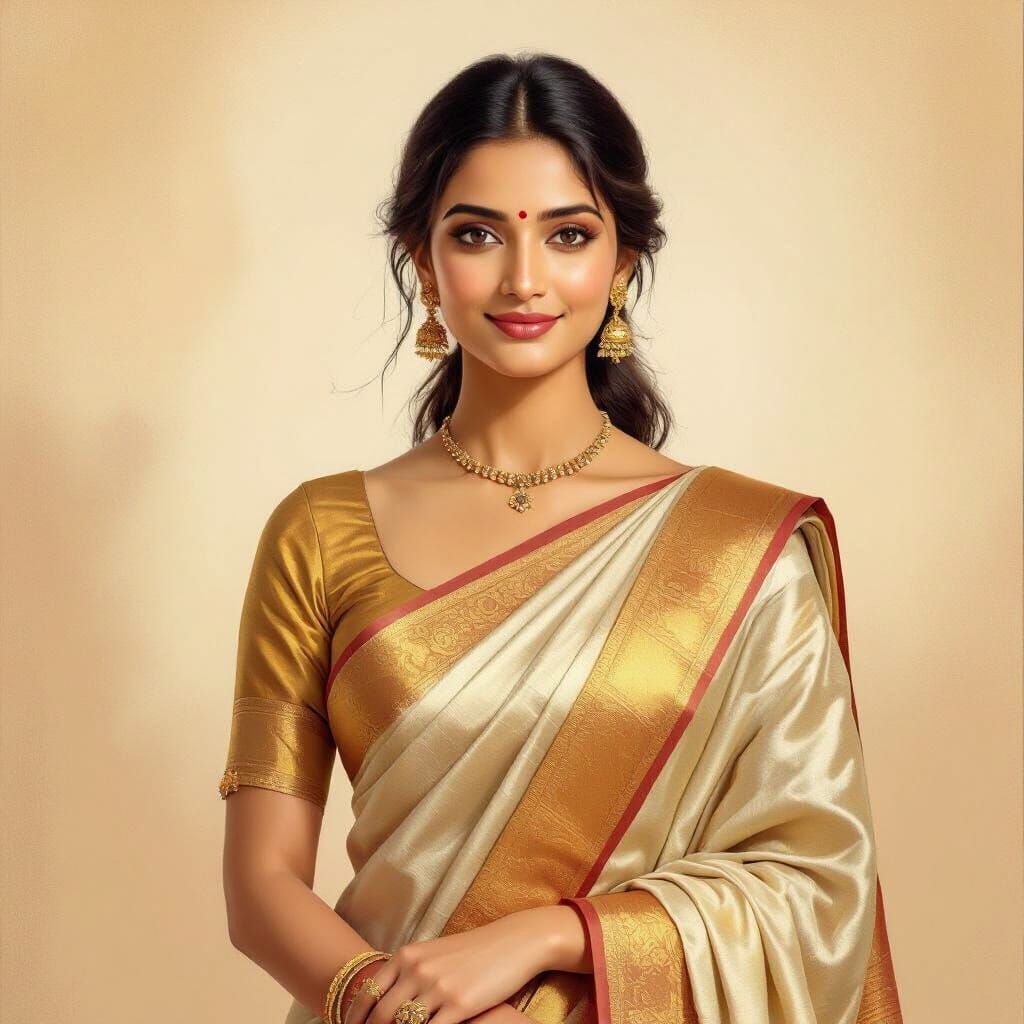 Serene Indian Woman in Saree with Golden Lighting