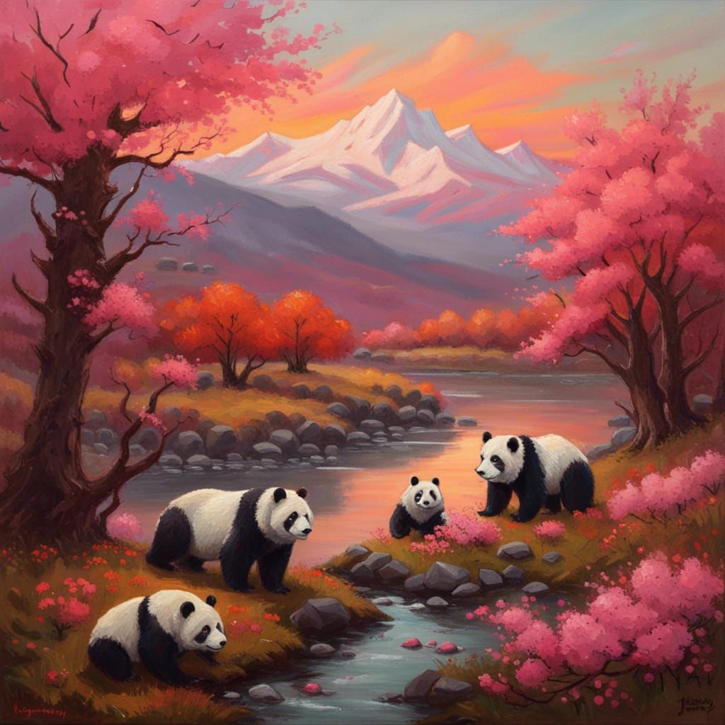 High Gothic Cottagecore Pandas in Sakura Meadow