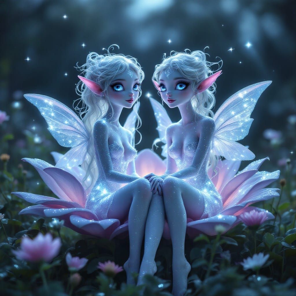 Aether Elves in Moonlit Meadow