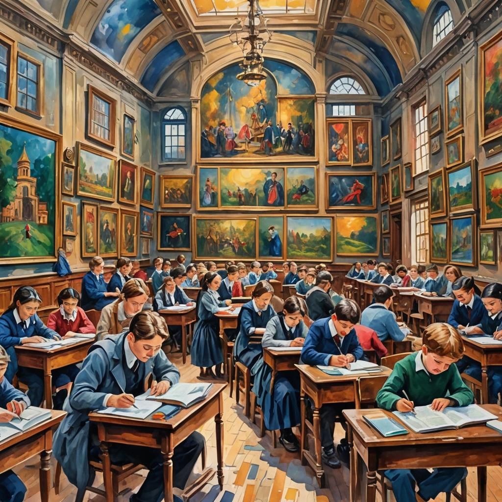 School as Gouache and Watercolor Painting