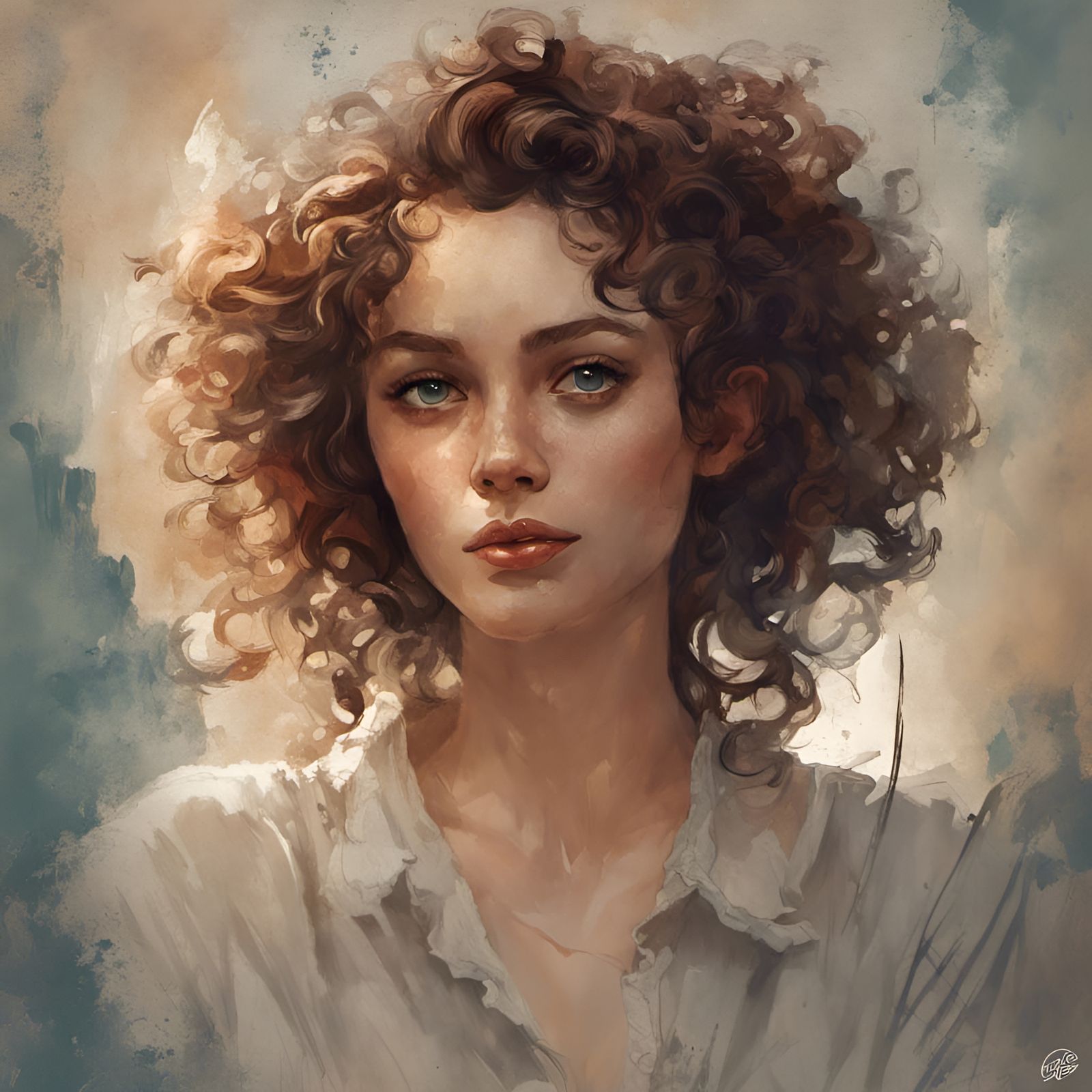 Gorgeous Woman with Curly Hair Portrait