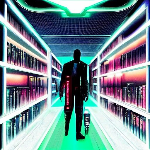 Futuristic Law Library in Cyberpunk Style