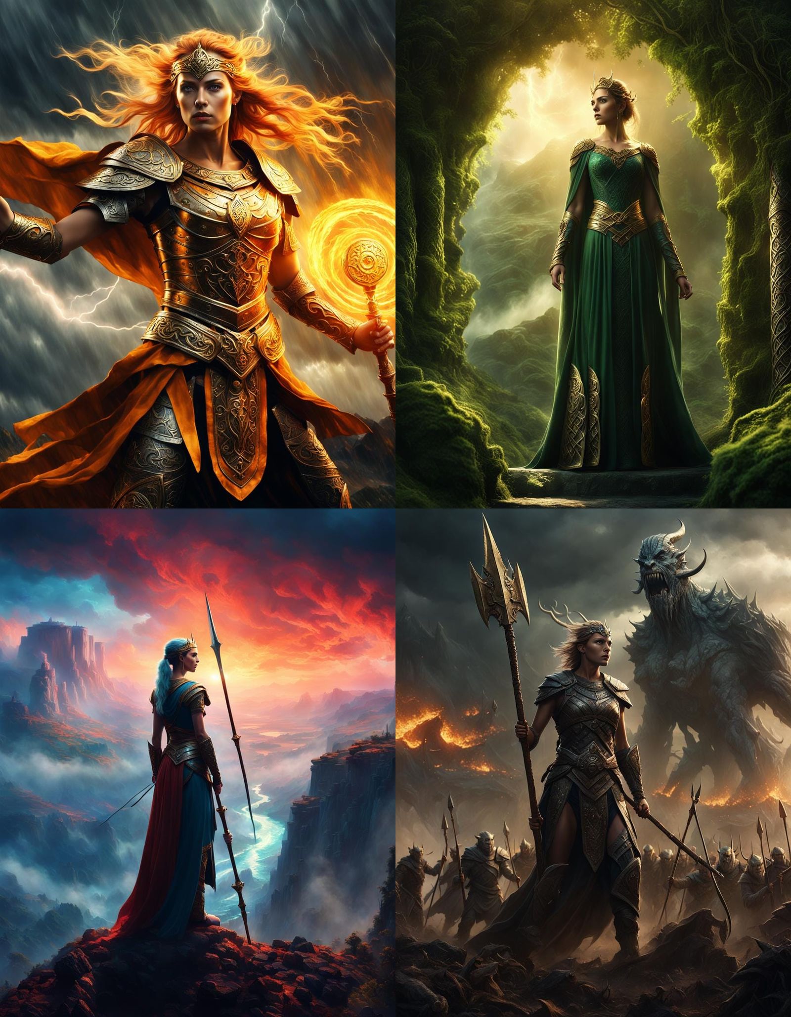 Gaulish Goddess Battles Fomorians: Epic Digital Painting