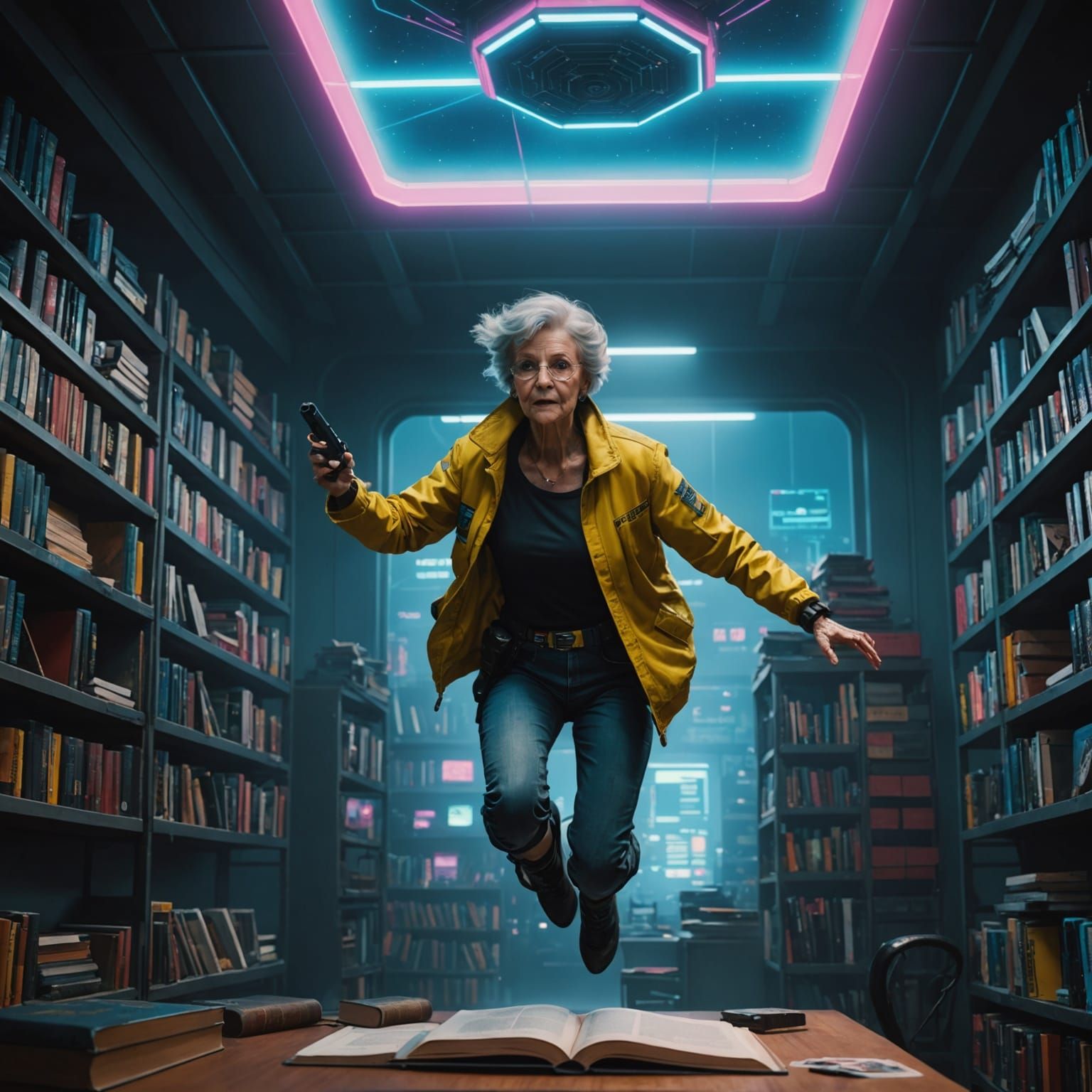 Cyberpunk Librarian Reaches for a Higher Shelf