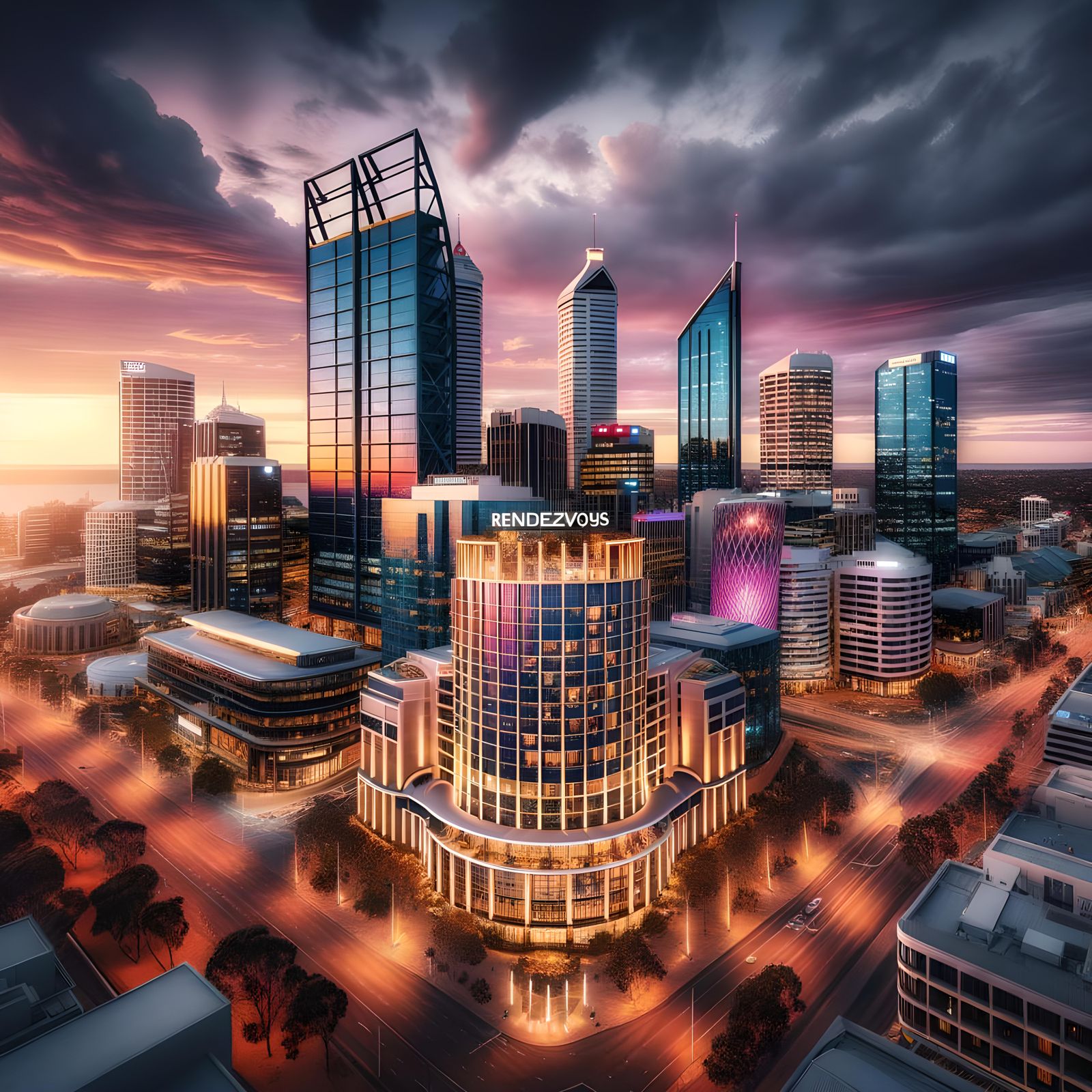 Rendezvous Hotel: Perth Cityscape at Twilight