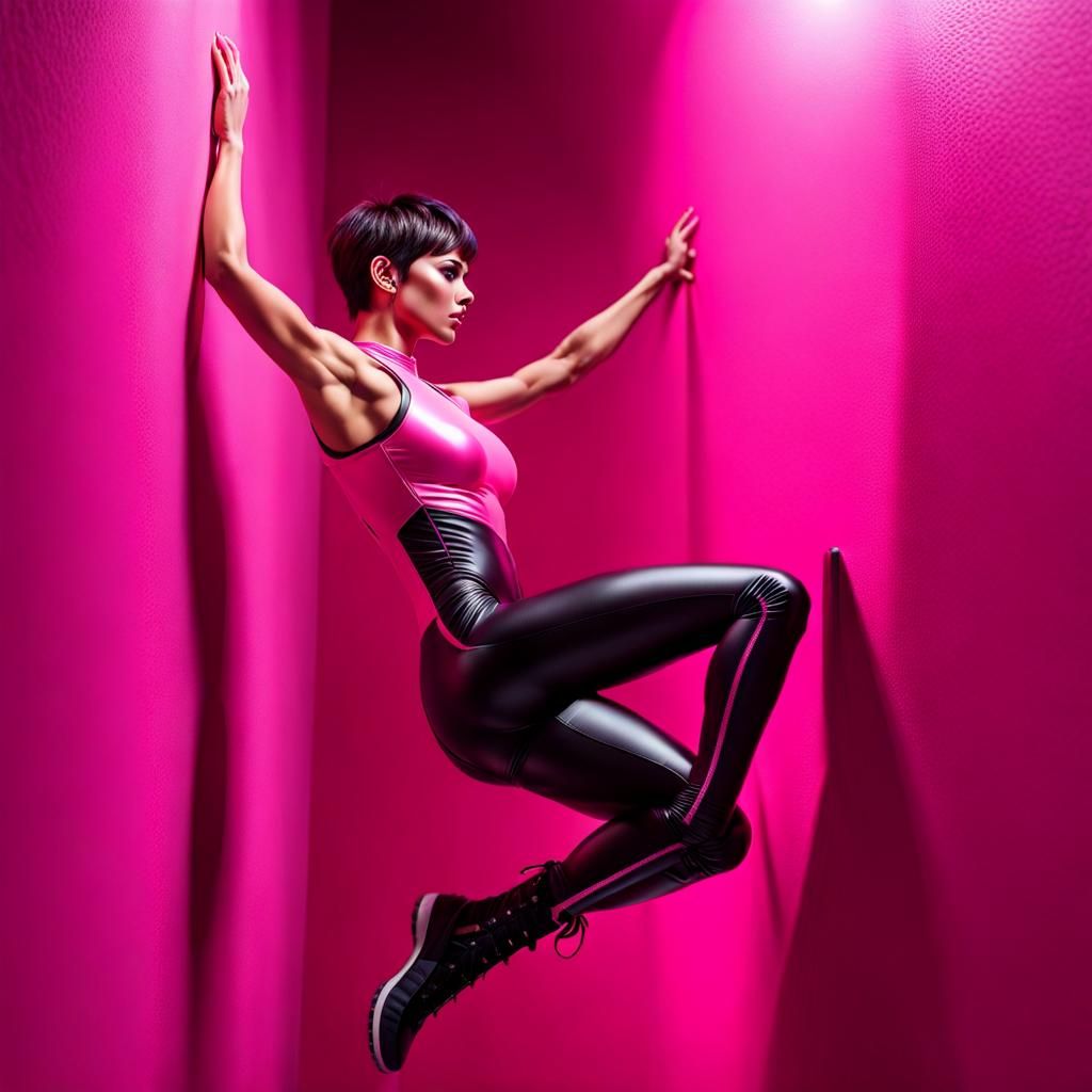 Spanish Woman Climbing in Pink Latex Costume