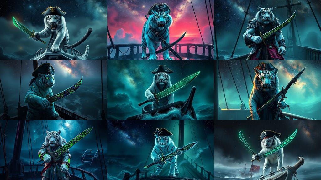 Neon Siberian Tiger Pirate on Ghost Ship