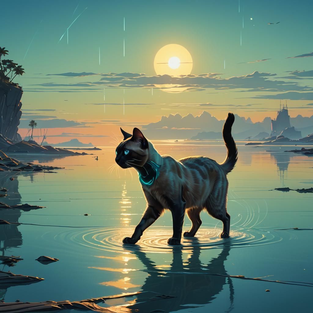 Siamese Cat Walks on Water, Bioluminescent Trails