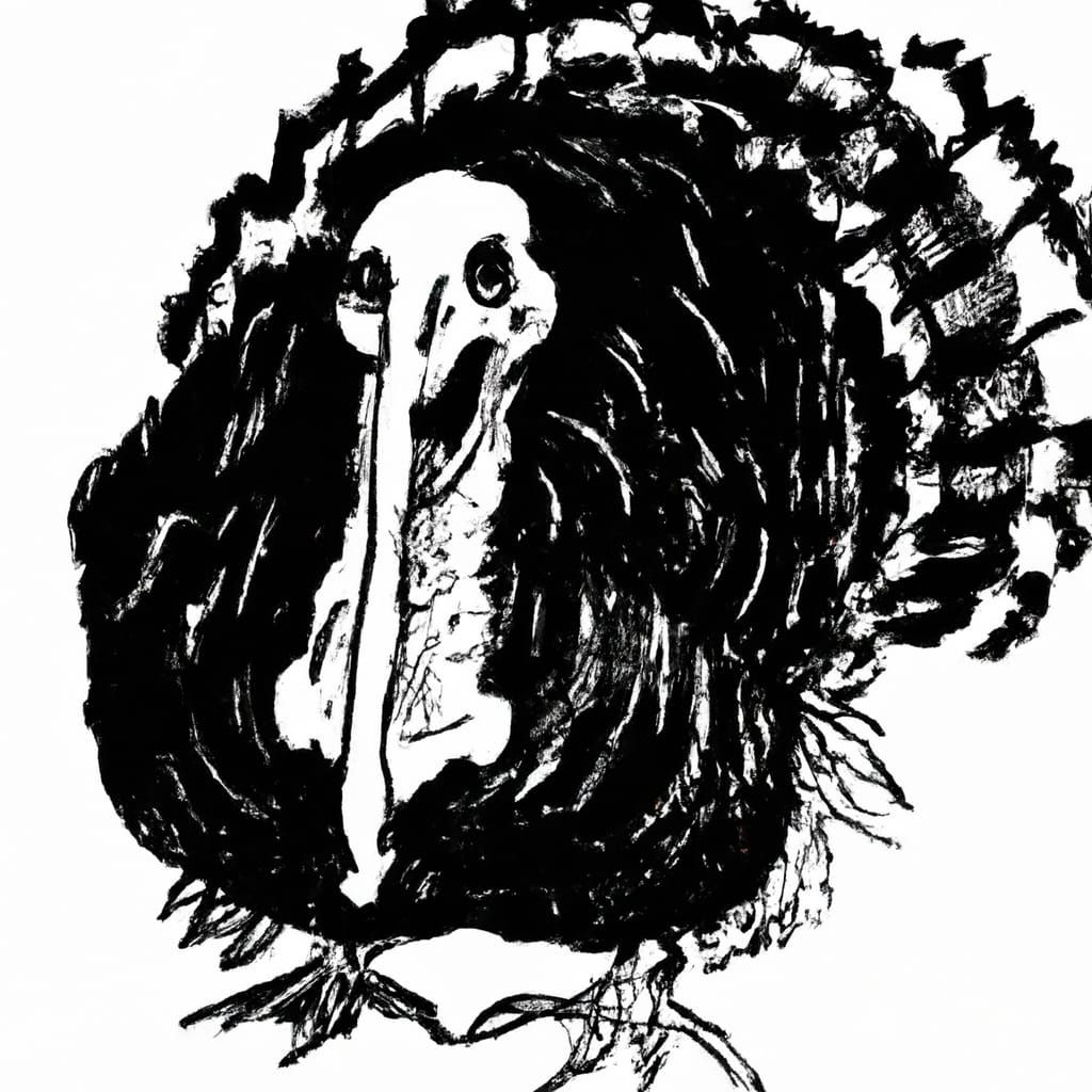 Eerie Monochrome Turkey Illustration