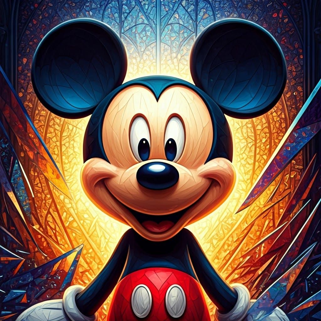 Mickey Mouse in Stained Glass Fantasia Scene