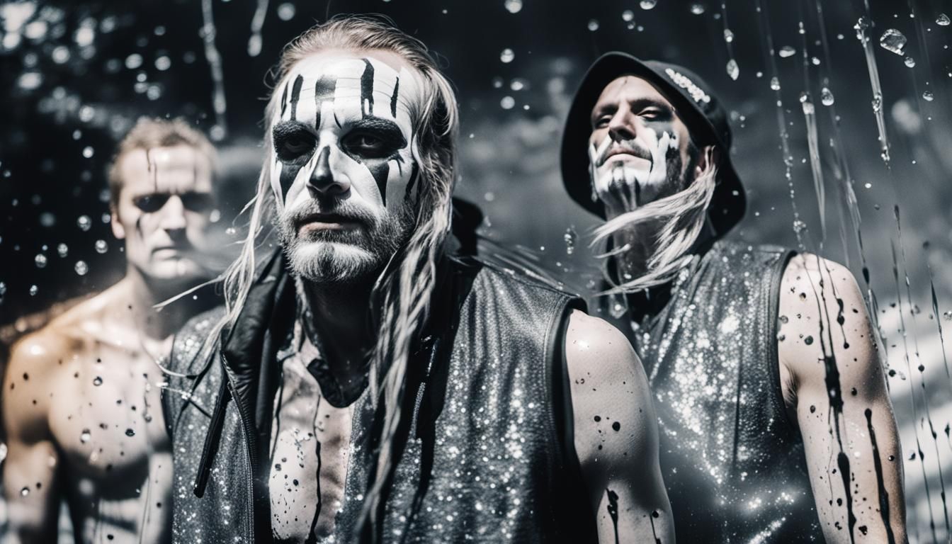 Moody Man with Face Paint Reflected in Puddle