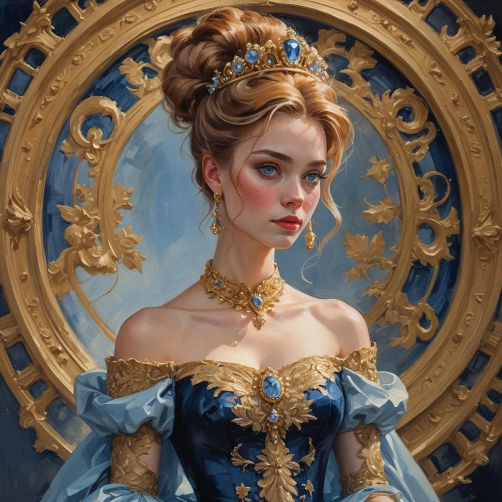 Navy Princess in Gouache Style Oil Painting