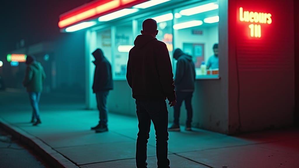 Neo-Noir Image of a Young Man Witnessing a Crime